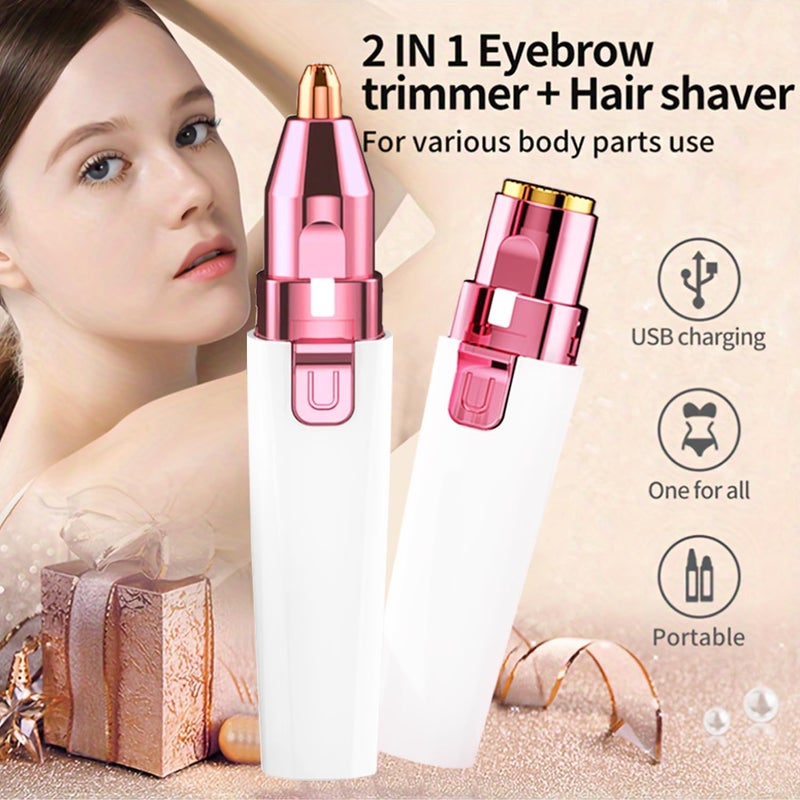 Esermoon Facial Hair Remover for Women - White USB Rechargeable Eyebrow Trimmer & Face Shaver with LED Light, 2-in-1 Hair Removal Device for Smooth Skin - Image 2